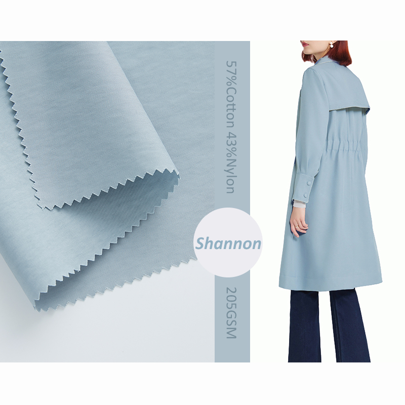 Einfarbiger, umweltfreundlicher, lässiger Mantelstoff aus 57 % Baumwolle, 43 % Nylon-Twill